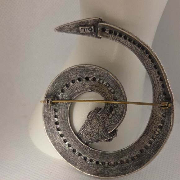 Vintage JJ Pewter Snake Spiral Brooch - Picture 3 of 5
